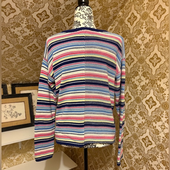Colorful Striped Button-Up Sweater - 100% Cotton - Made in Australia - Picture 3 of 7